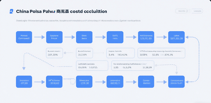 A step-by-step flowchart showing how to calculate landed cost from China to Poland, including EU duties, VAT, and last-mile expenses.