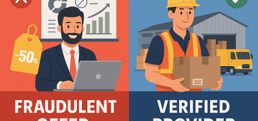Visual comparison of a scam offer and a legitimate freight company.