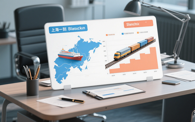 Side-by-side comparison of transit times and costs for sea vs. rail shipping from Shanghai to Prague.