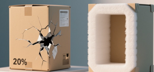 Side-by-side of Tomasz’s original packaging (left, 20% damage) vs. QA-redesigned packaging (right, 0% damage), highlighting foam thickness and corner guards.