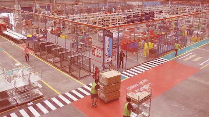 Shopee台湾分拨中心仓库自动化分拣作业现场